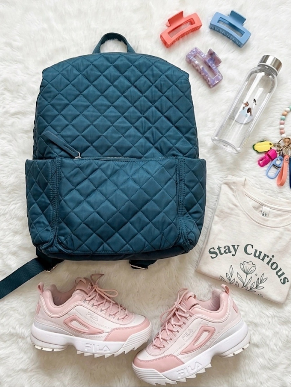 Quilted Teal Backpack - Spacious Everyday Bag